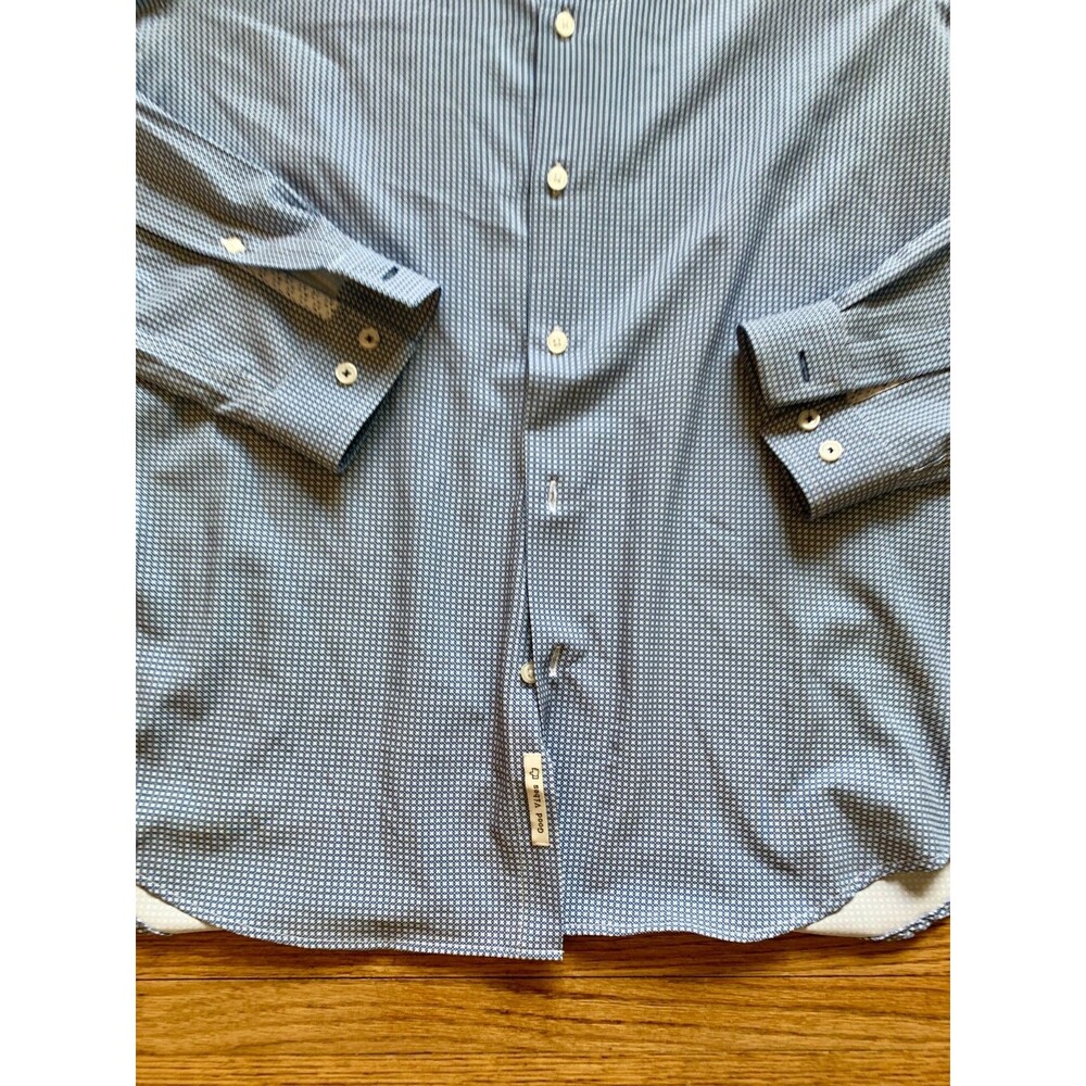 C-LAB NYC Large Slim Fit Dress Shirt blue Geometric 4 Way Stretch Polyester ligh - Picture 4 of 7